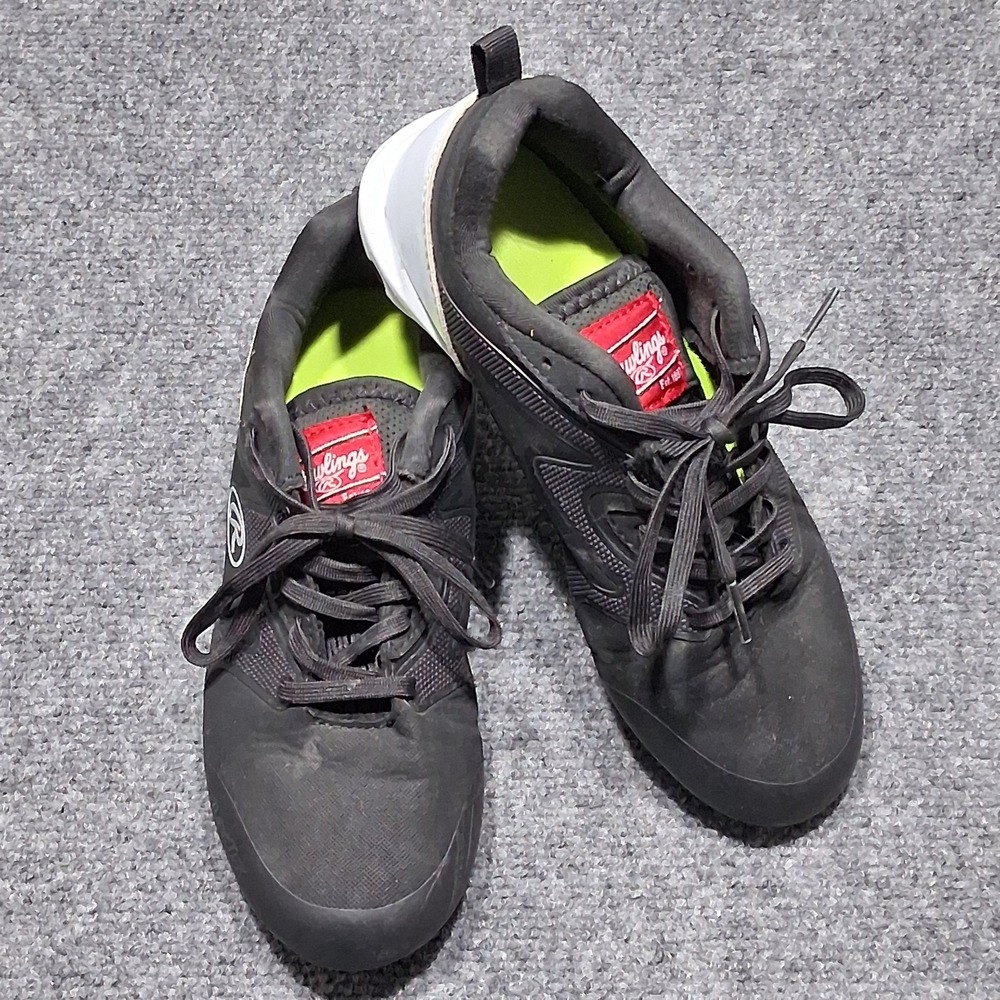 Rawlings Curve Mid Baseball Cleats Sz YOUTH 4.5 Black‎ Mach Max Durable Comfort